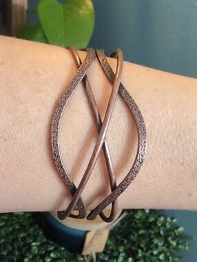 Interwoven Copper Tone Open Cuff Bracelet